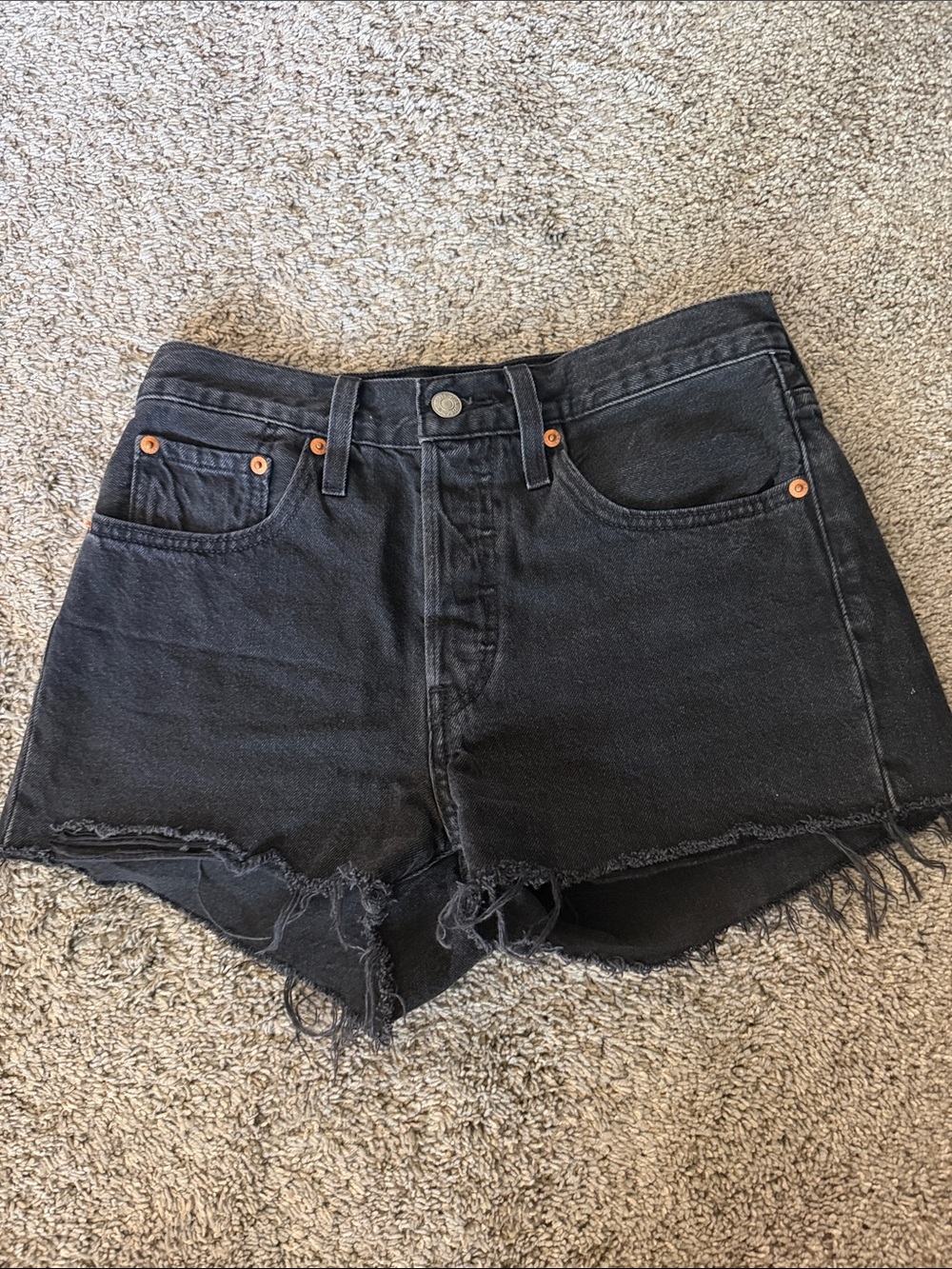 Levi's 501 Black Distressed High-Rise Denim Shorts
